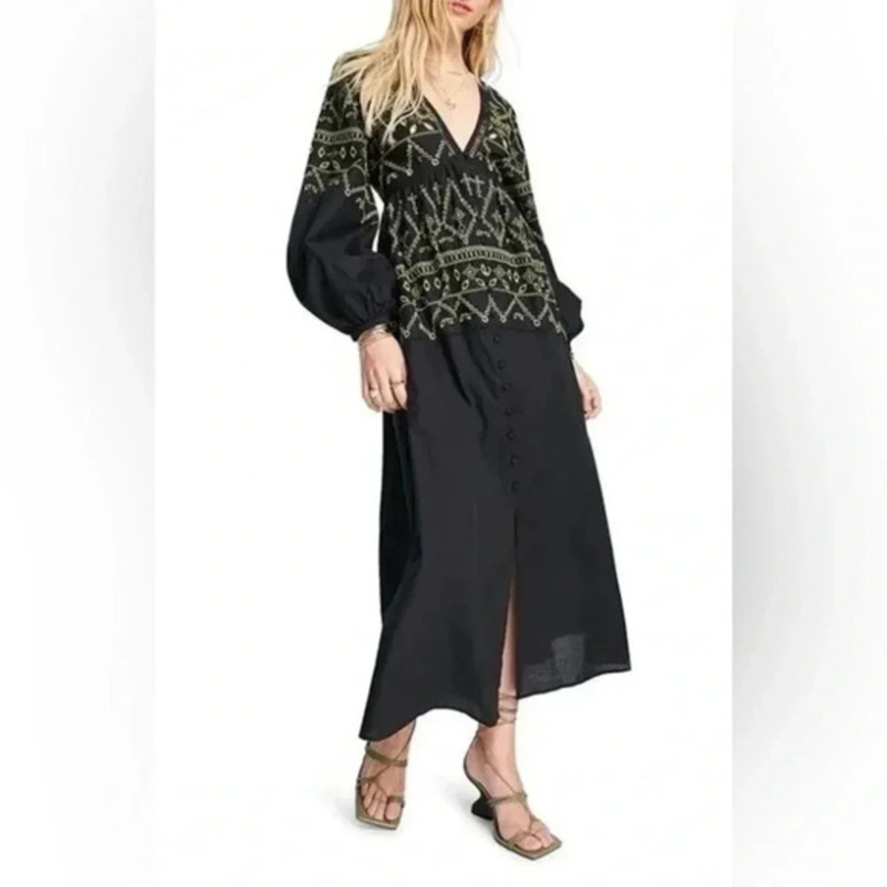 ASOS DESIGN embroidered button up midaxi dress in black B445